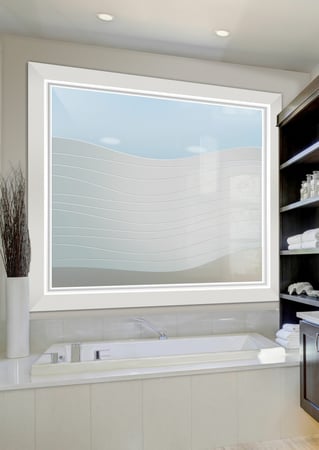 Window with a sandblast Frosted Glass Abstract Design Custom-Designed Decorative Etched Glass