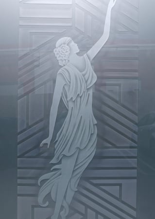 Partition featuring Frosted Glass Design Etched Glass by Sans Soucie Art Glass with Custom Art Deco Design Everly 