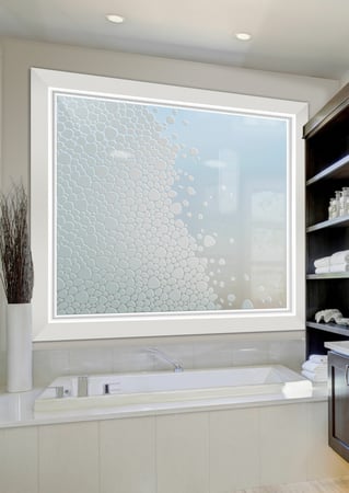 Window showcasing a Frosted Glass Patterns Design with Sandblast Etched Glass Art by Sans Soucie River Rock Hill Design