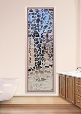 Window showcasing a Frosted Glass Patterns Design with Sandblast Etched Glass Art by Sans Soucie Web Design