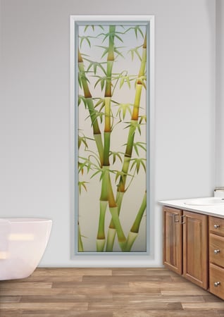 Window with a sandblast Frosted Glass Asian Design Custom-Designed Decorative Etched Glass