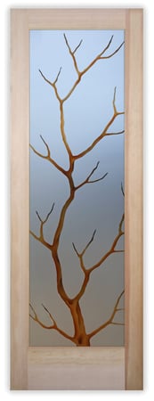 Pantry Door with a Frosted Glass Branch Out Trees Design for Semi-Private by Sans Soucie Art Glass
