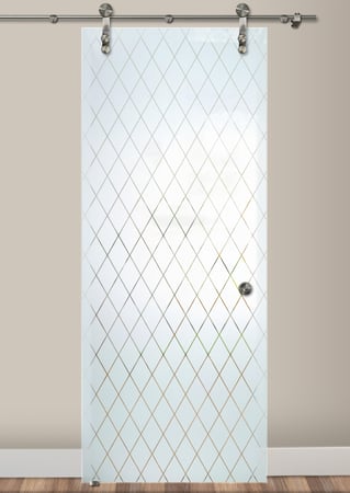 Glass Barn Door with a Frosted Glass Diamond Grid Patterns Design for Semi-Private by Sans Soucie Art Glass