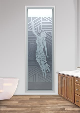 Window featuring Frosted Glass Design Etched Glass by Sans Soucie Art Glass with Custom Art Deco Design Everly 