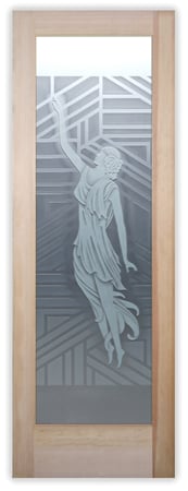 Pantry Door featuring Frosted Glass Design Etched Glass by Sans Soucie Art Glass with Custom Art Deco Design Everly 