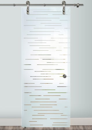 Glass Barn Door with Frosted Glass Geometric Finer Lines Design by Sans Soucie
