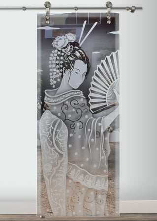 Glass Barn Door with sandblast Frosted Glass Design Art Glass Featuring Sandblast Etched Glass by Sans Soucie