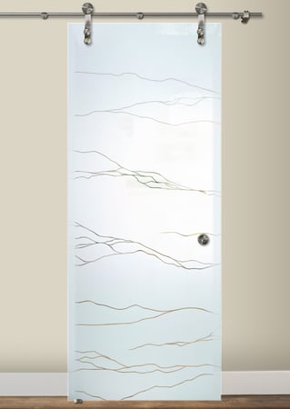 Glass Barn Door with a Frosted Glass Granite Abstract Design for Semi-Private by Sans Soucie Art Glass