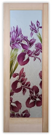 Pantry Door with a Frosted Glass Iris III Floral Design for Private by Sans Soucie Art Glass
