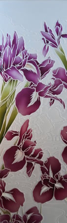 Door Glass Insert with a Frosted Glass Iris III Floral Design for Private by Sans Soucie Art Glass