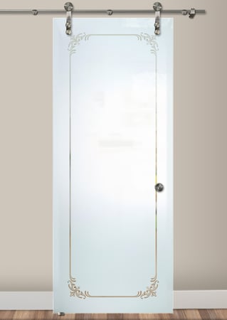 Glass Barn Door with a Frosted Glass Lenora Border Borders Design for Semi-Private by Sans Soucie Art Glass