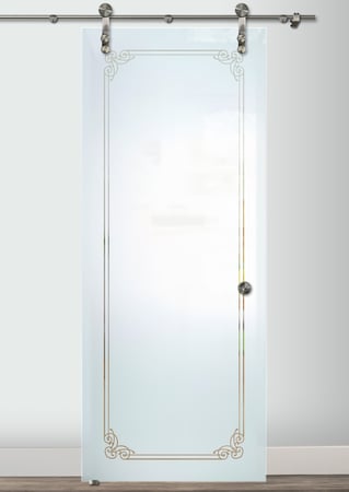 Glass Barn Door with a Frosted Glass Naples Border Borders Design for Semi-Private by Sans Soucie Art Glass
