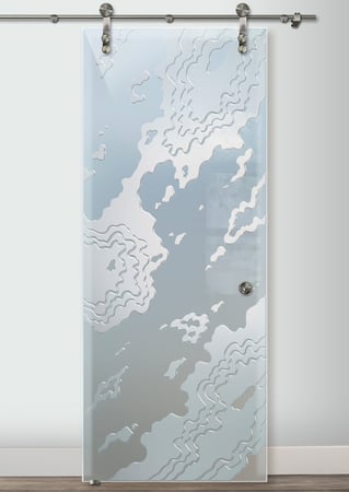 Glass Barn Door with sandblast Frosted Glass Design Art Glass Featuring Sandblast Etched Glass by Sans Soucie
