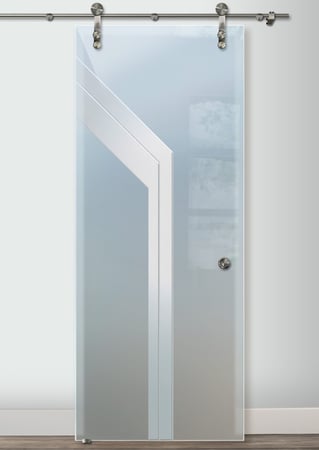 Glass Barn Door with Frosted Glass Geometric Angled Bands Design by Sans Soucie