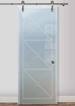 Glass Barn Door with sandblast Frosted Glass Design Art Glass Featuring Sandblast Etched Glass by Sans Soucie