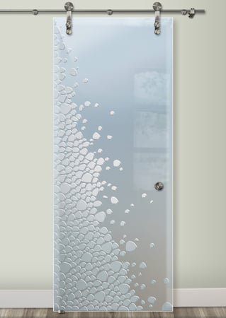 Glass Barn Door with Frosted Glass Patterns River Rock Design by Sans Soucie