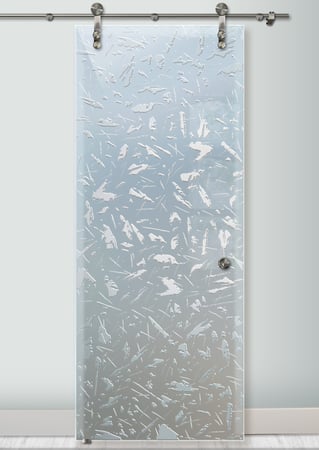 Glass Barn Door with a Frosted Glass Spatter Patterns Design for Semi-Private by Sans Soucie Art Glass