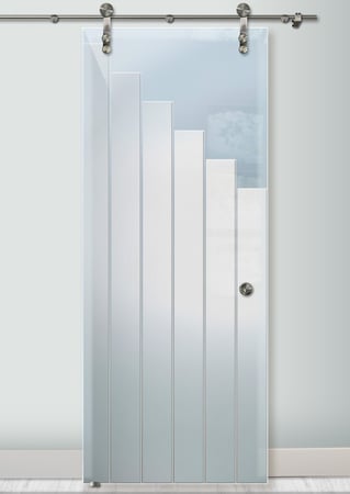 Glass Barn Door with Frosted Glass Geometric Towers Design by Sans Soucie