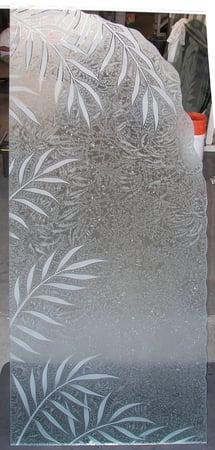 Shower Partition with a sandblast Frosted Glass Tropical Design Custom-Designed Decorative Etched Glass