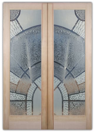 Interior Door with a Frosted Glass Matrix Arcs Geometric Design for Semi-Private by Sans Soucie Art Glass