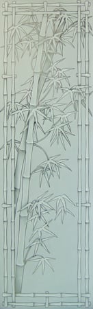 Door Glass Insert featuring Frosted Glass Design Etched Glass by Sans Soucie Art Glass with Custom Asian Design Bamboo Shoots Bordered