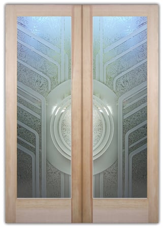 Pantry Door with a Frosted Glass Sun Odyssey Curved Geometric Design for Semi-Private by Sans Soucie Art Glass