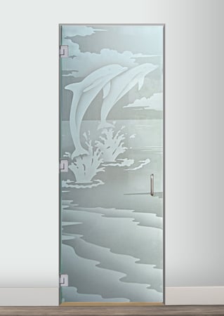 Interior Glass Door with a sandblast Frosted Glass Oceanic Design Custom-Designed Decorative Etched Glass