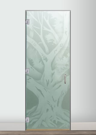 Interior Glass Door with a sandblast Frosted Glass Trees Design Custom-Designed Decorative Etched Glass