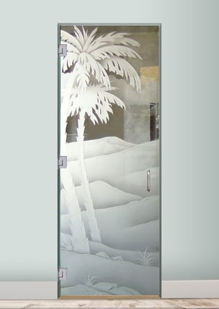 Interior Glass Door with a sandblast Frosted Glass Palm Trees Design Custom-Designed Decorative Etched Glass