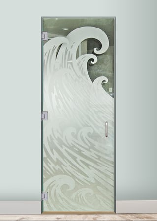 Shower Door with a sandblast Frosted Glass Oceanic Design Custom-Designed Decorative Etched Glass