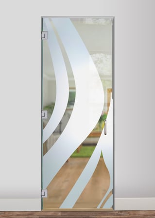 Interior Glass Door featuring a Frosted Glass Abstract Design Sandblast Etched Glass Flow Design by Sans Soucie