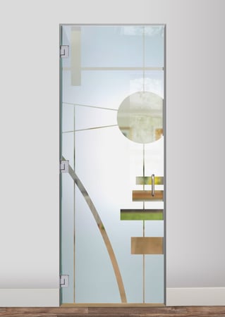 Interior Glass Door featuring Frosted Glass Design Etched Glass by Sans Soucie Art Glass with Custom Geometric Design Interval