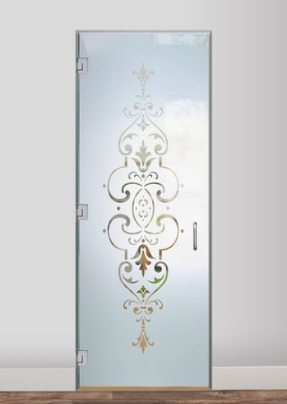 Interior Glass Door showcasing a Frosted Glass Traditional Design with Sandblast Etched Glass Art by Sans Soucie Isabelle Design