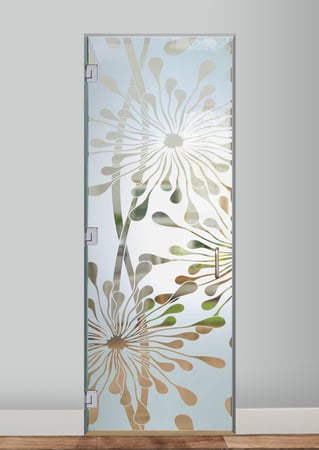 Interior Glass Door featuring a Frosted Glass Geometric Design Sandblast Etched Glass Maypop Design by Sans Soucie