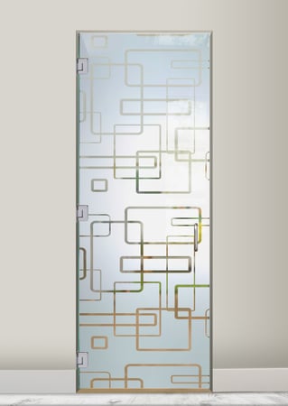 Interior Glass Door showcasing a Frosted Glass Geometric Design with Sandblast Etched Glass Art by Sans Soucie Soft Squares Design