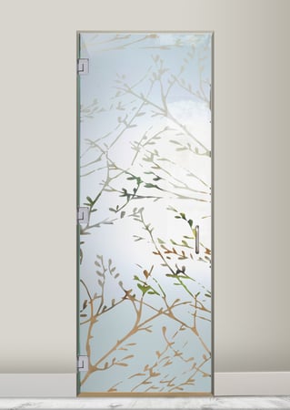 Interior Glass Door showcasing a Frosted Glass Patterns Design with Sandblast Etched Glass Art by Sans Soucie Spring Sprigs Design