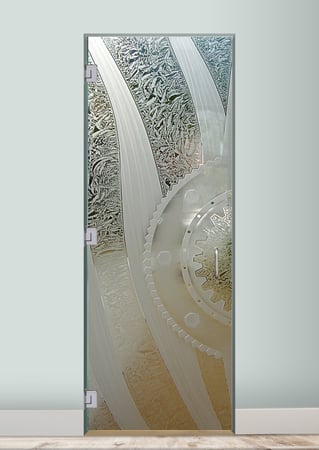 Interior Glass Door with a sandblast Frosted Glass Geometric Design Custom-Designed Decorative Etched Glass