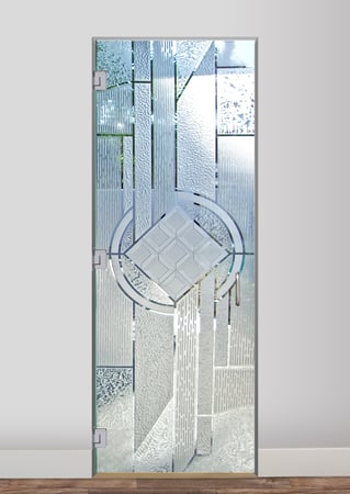 Interior Glass Door featuring a Frosted Glass Traditional Design Sandblast Etched Glass Matrix Chardonnay Design by Sans Soucie