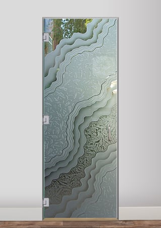Shower Door with a sandblast Frosted Glass Abstract Design Custom-Designed Decorative Etched Glass