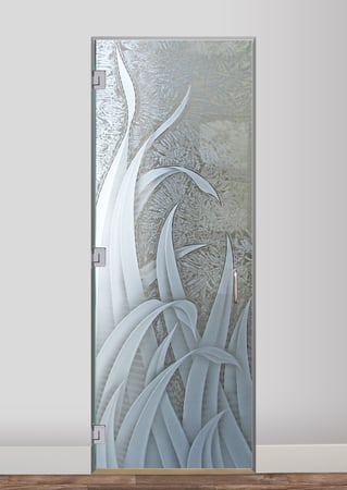 Interior Glass Door featuring Frosted Glass Design Etched Glass by Sans Soucie Art Glass with Custom Foliage Design Reeds