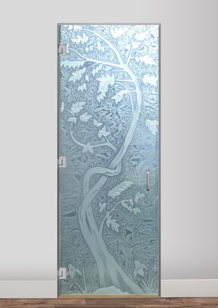 Shower Door with a sandblast Frosted Glass Asian Design Custom-Designed Decorative Etched Glass