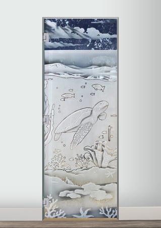 Shower Door with Frosted Glass Oceanic Aquarium Sea Turtle Design by Sans Soucie
