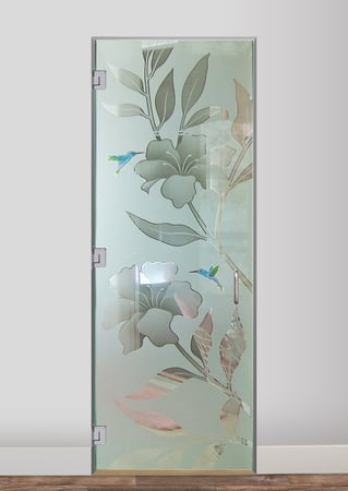 Shower Door with a sandblast Frosted Glass Tropical Design Custom-Designed Decorative Etched Glass