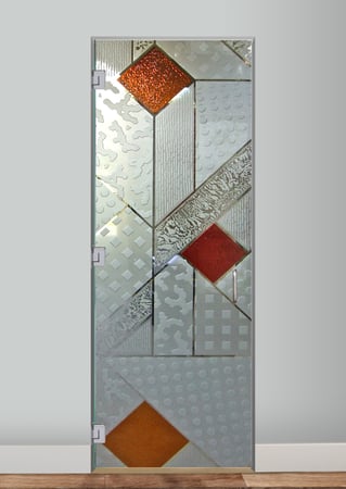 Interior Glass Door featuring Frosted Glass Design Etched Glass by Sans Soucie Art Glass with Custom Geometric Design Matrix