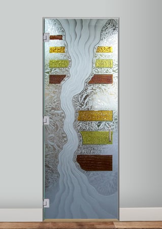 Interior Glass Door with a sandblast Frosted Glass Abstract Design Custom-Designed Decorative Etched Glass