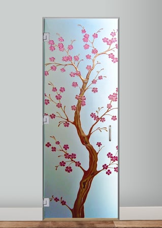 Shower Door with Frosted Glass Asian Delicate Cherry Blossom Design by Sans Soucie