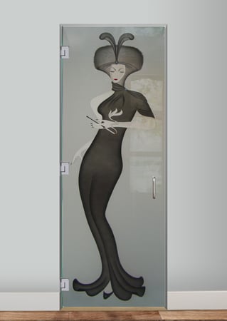 Interior Glass Door showcasing a Frosted Glass Art Deco Design with Sandblast Etched Glass Art by Sans Soucie Hillis Furs Puff Design