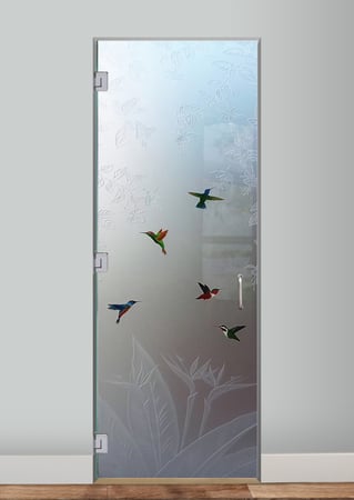 Interior Glass Door with a sandblast Frosted Glass Tropical Design Custom-Designed Decorative Etched Glass