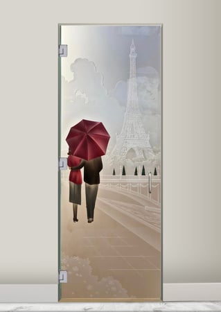 Interior Glass Door featuring a Frosted Glass Landscapes Design Sandblast Etched Glass Paris Design by Sans Soucie