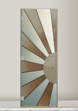 Interior Glass Door featuring Frosted Glass Design Etched Glass by Sans Soucie Art Glass with Custom Geometric Design Sun Beam